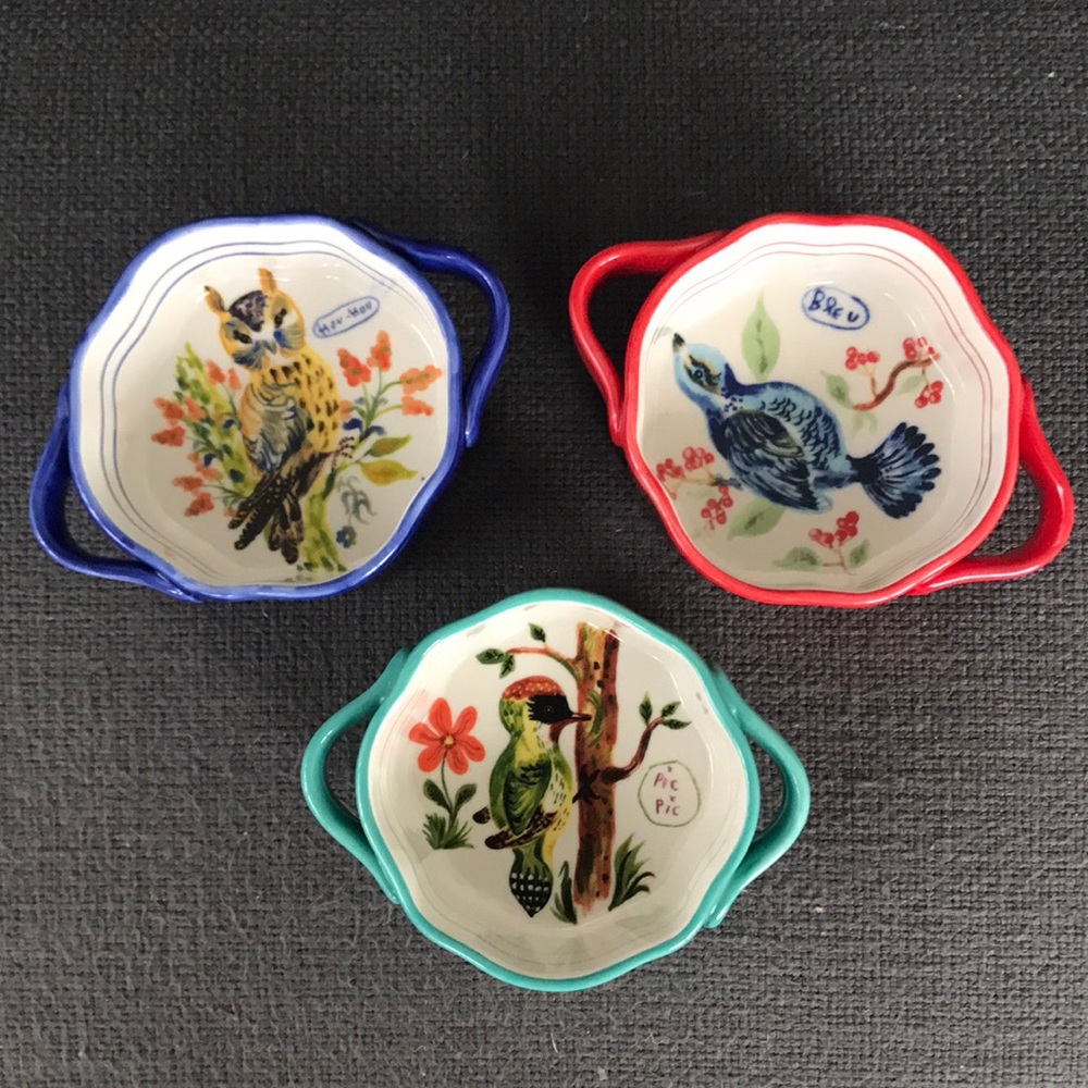 Lovely set of 3! Anthropologie Francophile Bird Ramekin Dishes by Nathalie Lete